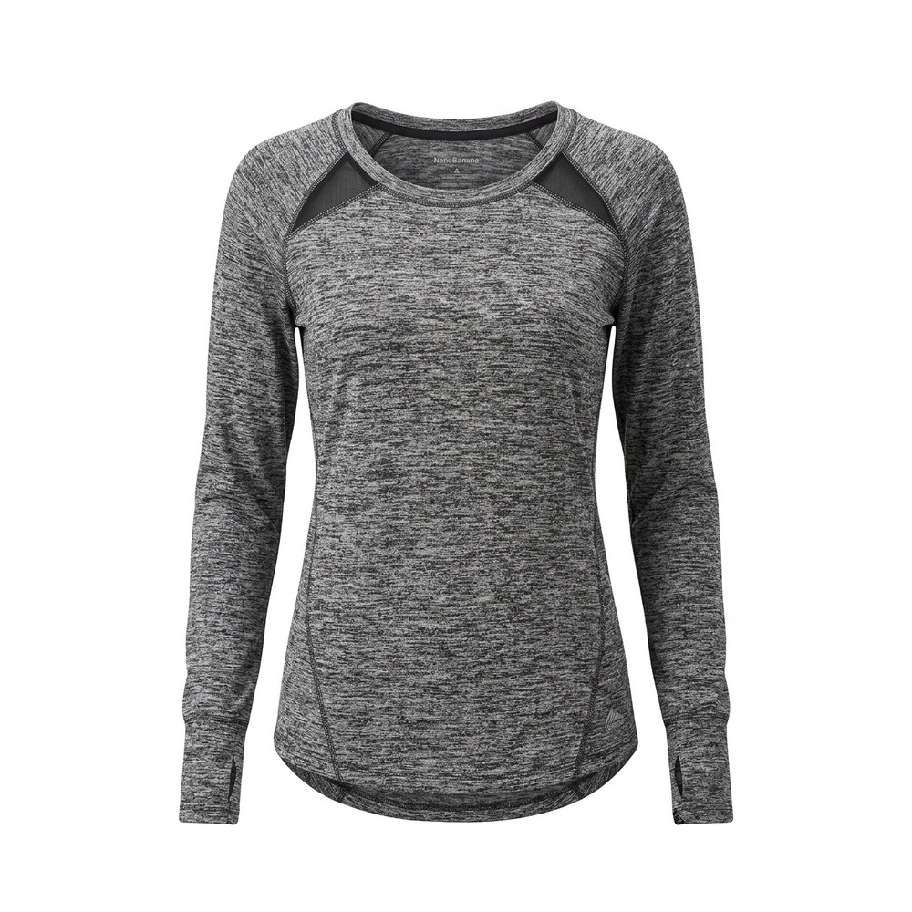 RBX Active Womens Space Dye Long Sleeve Workout Top Grey Black Mesh Thumbholes S